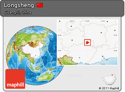 Physical Location Map of Longsheng, highlighted country