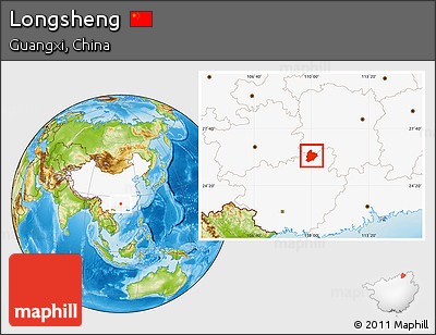 Physical Location Map of Longsheng, highlighted country