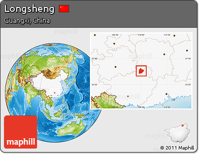 Physical Location Map of Longsheng, highlighted country