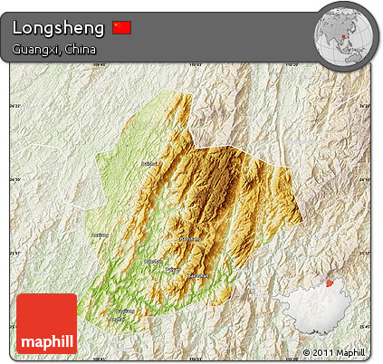Physical Map of Longsheng, lighten