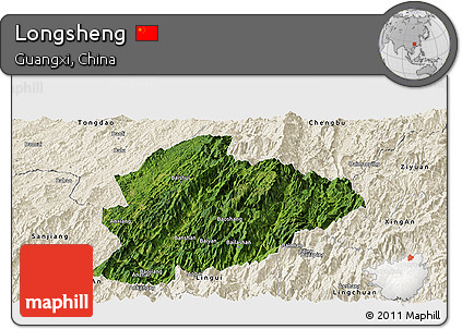 Satellite Panoramic Map of Longsheng, shaded relief outside