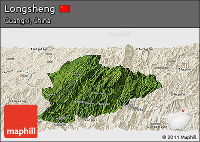 Satellite Panoramic Map of Longsheng, shaded relief outside