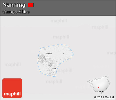 Silver Style 3D Map of Nanning, single color outside