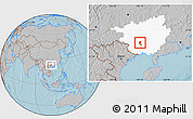 Gray Location Map of Nanning, highlighted parent region, hill shading