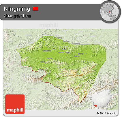 Physical 3D Map of Ningming, lighten