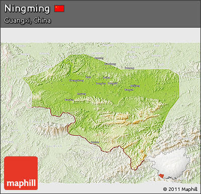 Physical 3D Map of Ningming, lighten