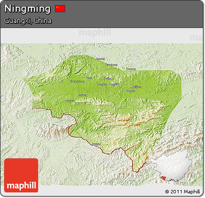 Physical 3D Map of Ningming, lighten
