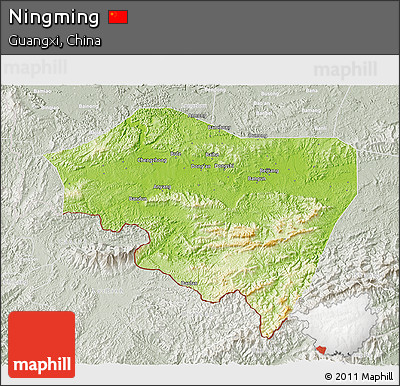 Physical 3D Map of Ningming, lighten, semi-desaturated
