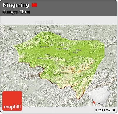 Physical 3D Map of Ningming, lighten, semi-desaturated