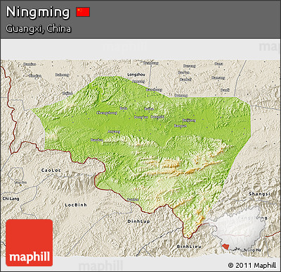 Physical 3D Map of Ningming, shaded relief outside