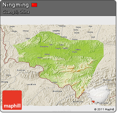 Physical 3D Map of Ningming, shaded relief outside
