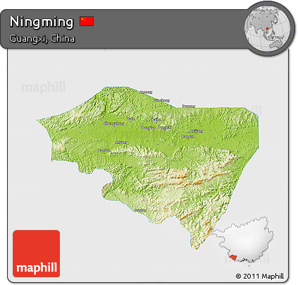 Physical 3D Map of Ningming, single color outside