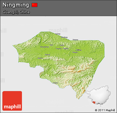Physical 3D Map of Ningming, single color outside