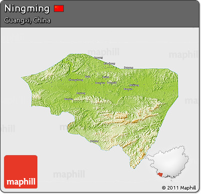 Physical 3D Map of Ningming, single color outside