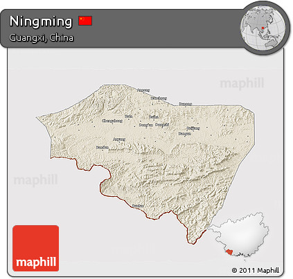 Shaded Relief 3D Map of Ningming, cropped outside