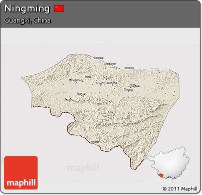 Shaded Relief 3D Map of Ningming, cropped outside