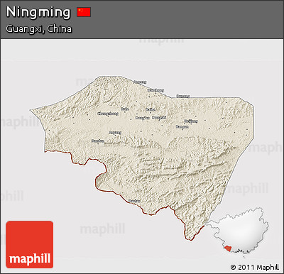 Shaded Relief 3D Map of Ningming, cropped outside