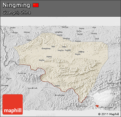 Shaded Relief 3D Map of Ningming, desaturated