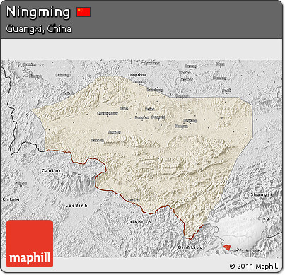 Shaded Relief 3D Map of Ningming, desaturated