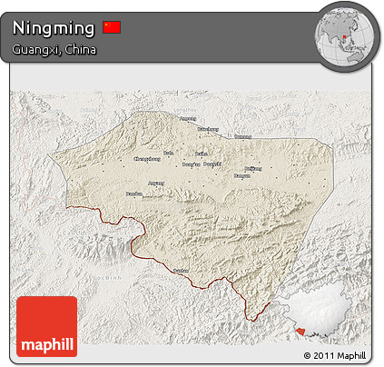 Shaded Relief 3D Map of Ningming, lighten