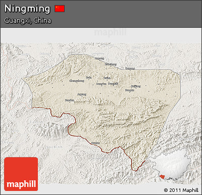 Shaded Relief 3D Map of Ningming, lighten
