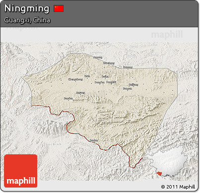 Shaded Relief 3D Map of Ningming, lighten