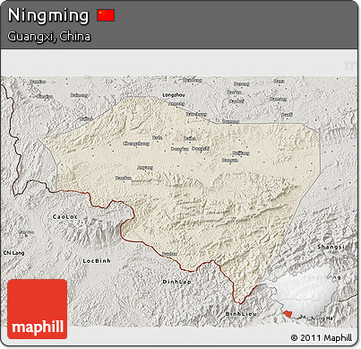 Shaded Relief 3D Map of Ningming, semi-desaturated