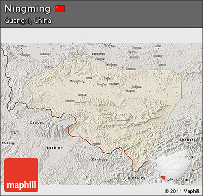 Shaded Relief 3D Map of Ningming, semi-desaturated