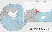 Gray Location Map of Ningming, highlighted country, hill shading