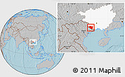 Gray Location Map of Ningming, highlighted parent region, hill shading