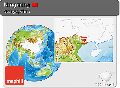 Physical Location Map of Ningming, highlighted country