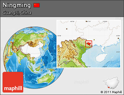 Physical Location Map of Ningming, highlighted country