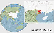 Savanna Style Location Map of Ningming, highlighted country, hill shading