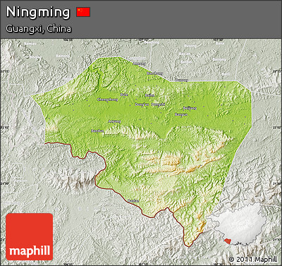 Physical Map of Ningming, lighten, semi-desaturated