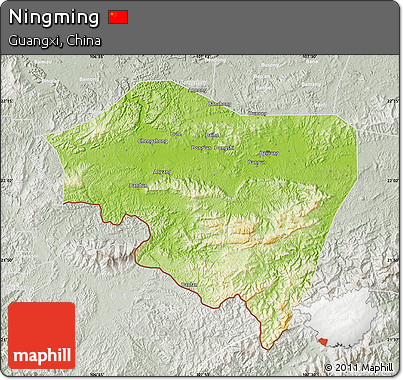 Physical Map of Ningming, lighten, semi-desaturated