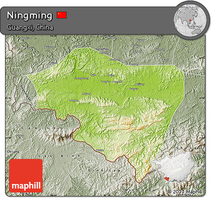 Physical Map of Ningming, semi-desaturated