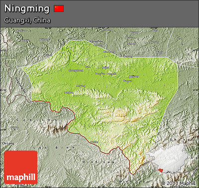 Physical Map of Ningming, semi-desaturated