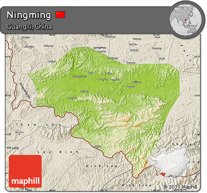 Physical Map of Ningming, shaded relief outside