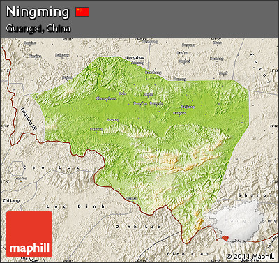 Physical Map of Ningming, shaded relief outside