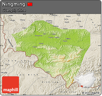 Physical Map of Ningming, shaded relief outside