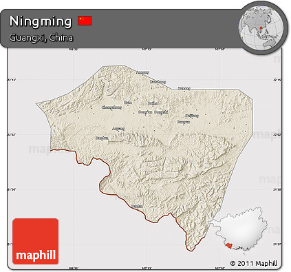 Shaded Relief Map of Ningming, cropped outside