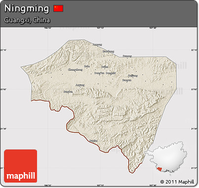 Shaded Relief Map of Ningming, cropped outside