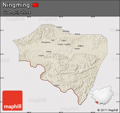 Shaded Relief Map of Ningming, cropped outside