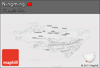 Silver Style Panoramic Map of Ningming, single color outside
