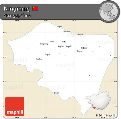 Classic Style Simple Map of Ningming, single color outside
