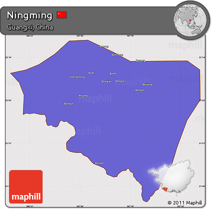 Political Simple Map of Ningming, cropped outside