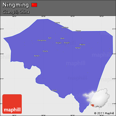Political Simple Map of Ningming, single color outside