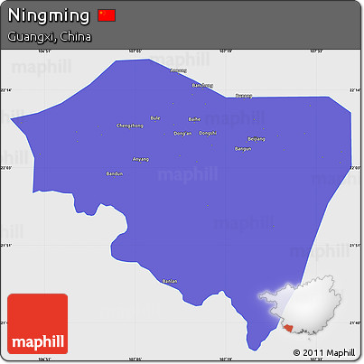 Political Simple Map of Ningming, single color outside