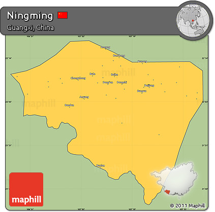 Savanna Style Simple Map of Ningming, cropped outside