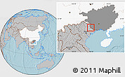 Gray Location Map of Pingxiang Shi, highlighted country, highlighted parent region, hill shading